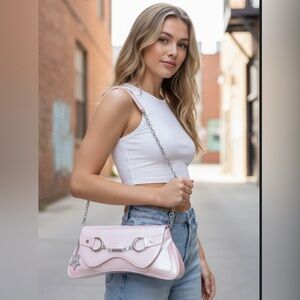 Paris Hilton Women’s Rider Large Shoulder Baguette Bag Shimmery Pink NWT